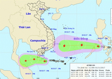 Hôm nay áp thấp nhiệt đới gần bờ và trên biển Đông

tiếp tục mạnh dần