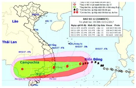 Bão giật cấp 15 cách bờ biển Khánh Hòa-Ninh Thuận 400 km