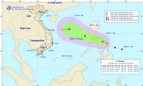Áp thấp nhiệt đới có khả năng mạnh lên thành bão đang hướng về khu vực quần đảo Hoàng Sa