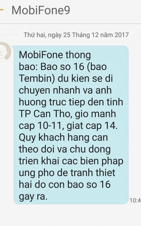 Chuyển thông tin dự báo, cảnh báo về diễn biến của bão số 16 đến 11,6 triệu thuê bao trong khu vực bị ảnh hưởng