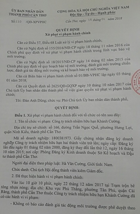 Một công ty kinh doanh trộn bê tông nhựa nóng bị xử phạt gần  600 triệu đồng