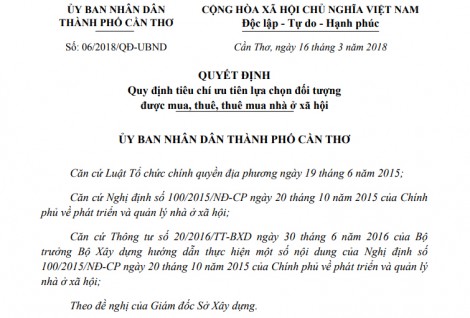 Tiêu chí ưu tiên

lựa chọn đối tượng được mua, thuê, thuê mua nhà ở

xã hội