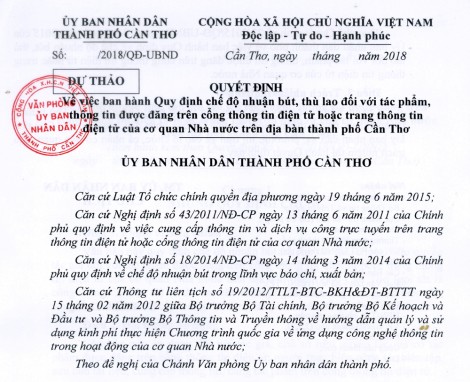 Thông BáoMời đóng góp ý kiến cho Dự thảo Quyết định về việc ban hành Quy định chế độ nhuận bút, thù lao tác phẩm