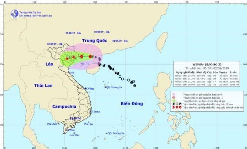 Chiều 2/8, bão số 3 giật cấp 12 đi vào vùng biển Quảng Ninh-Hải Phòng