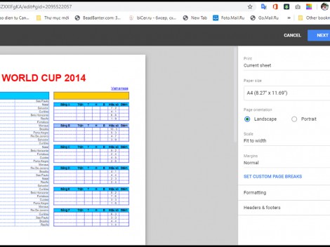 Cách in tập tin bảng tính trong Google Sheets