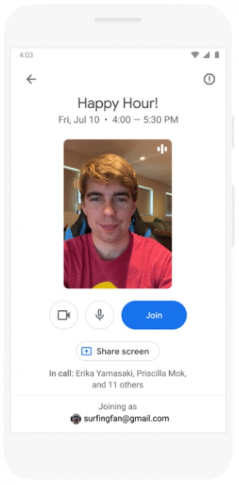 Google Meet được tích hợp vào Gmail trên điện thoại