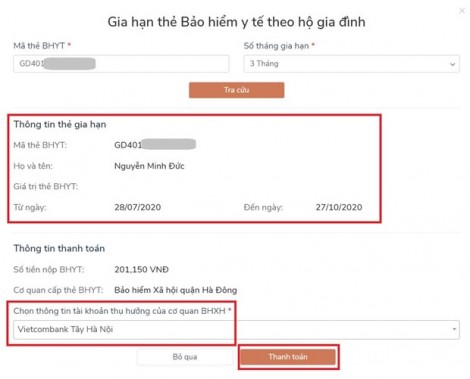 Hướng dẫn gia hạn thẻ bảo hiểm y tế trên Cổng Dịch vụ công Quốc gia