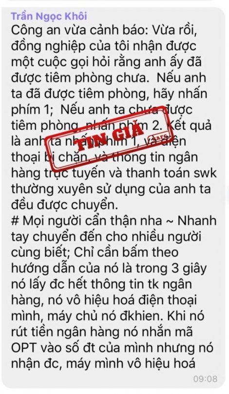 Thông tin “lừa đảo chiếm đoạt thông tin cá nhân trên mạng” là giả