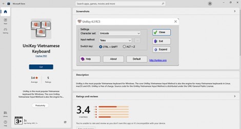 Cẩn trọng với ứng dụng Unikey trên cửa hàng ứng dụng Microsoft Store