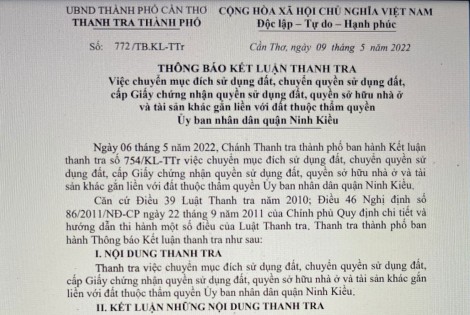Kiến nghị công an điều tra, làm rõ đối với sai phạm trong quản lý đất đai trên địa bàn quận Ninh Kiều