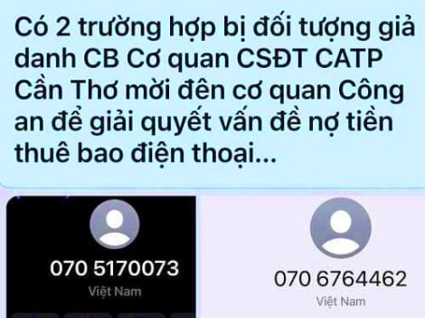 Cảnh báo thủ đoạn giả danh cán bộ Công an TP Cần Thơ