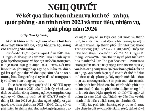 NGHỊ QUYẾTVề kết quả thực hiện nhiệm vụ kinh tế - xã hội, quốc phòng - an ninh năm 2023 và mục tiêu, nhiệm vụ, giải pháp năm 2024
