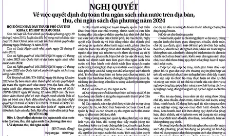 NGHỊ QUYẾT  Về việc quyết định dự toán thu ngân sách nhà nước trên địa bàn, thu, chi ngân sách địa phương năm 2024