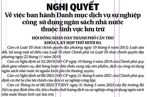 NGHỊ QUYẾT  Về việc ban hành Danh mục dịch vụ sự nghiệp công  sử dụng ngân sách nhà nước thuộc lĩnh vực lưu trữ