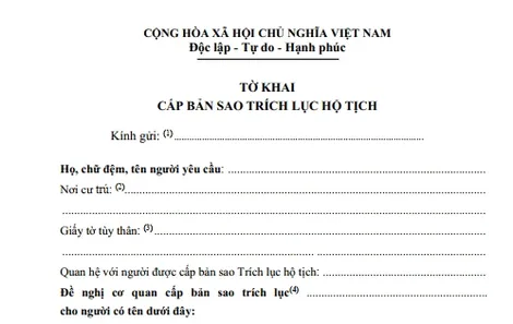Thủ tục cấp bản sao trích lục hộ tịch