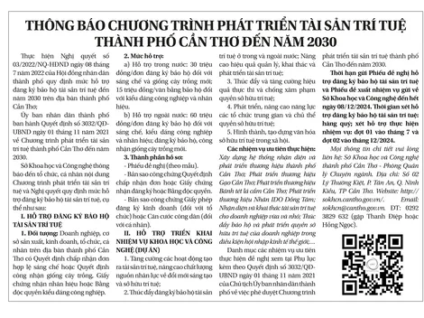 Thông báo Chương trình phát triển tài sản trí tuệ thành phố Cần Thơ đến năm 2030