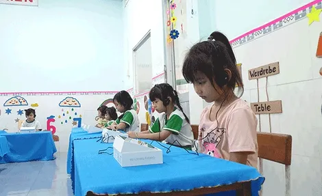 Triển khai thực hiện tài liệu cho trẻ mẫu giáo làm quen với tiếng Anh