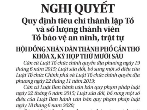 NGHỊ QUYẾT  Quy định tiêu chí thành lập Tổ và số lượng thành viên Tổ bảo vệ an ninh, trật tự