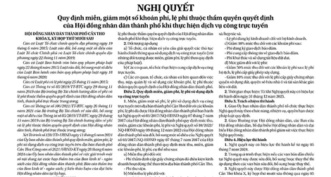NGHỊ QUYẾTQuy định miễn, giảm một số khoản phí, lệ phí thuộc thẩm quyền quyết định của Hội đồng nhân dân thành phố khi thực hiện dịch vụ công trực tuyến