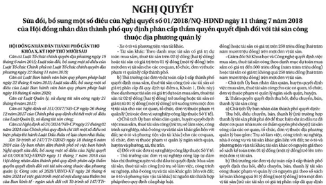 NGHỊ QUYẾT  Sửa đổi, bổ sung một số điều của Nghị quyết số 01/2018/NQ-HÐND ngày 11 tháng 7 năm 2018 của Hội đồng nhân dân thành phố quy định phân cấp thẩm quyền quyết định đối với tài sản công thuộc địa phương quản lý