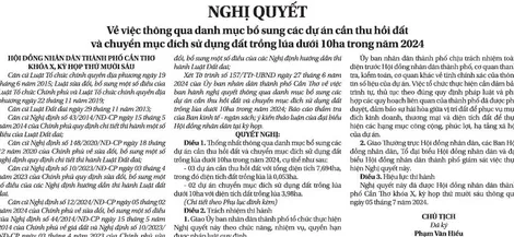 NGHỊ QUYẾT  Về việc thông qua danh mục bổ sung các dự án cần thu hồi đất
và chuyển mục đích sử dụng đất trồng lúa dưới 10ha trong năm 2024