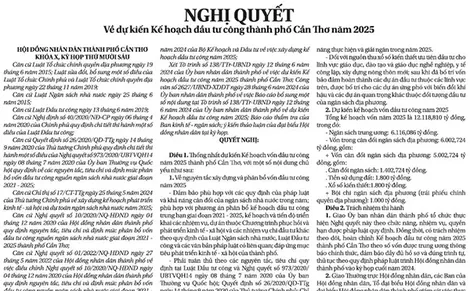NGHỊ QUYẾT Về dự kiến Kế hoạch đầu tư công thành phố Cần Thơ năm 2025