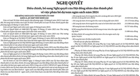 NGHỊ QUYẾT 
Điều chỉnh, bổ sung Nghị quyết của Hội đồng nhân dân thành phố về việc phân bổ dự toán ngân sách năm 2024
