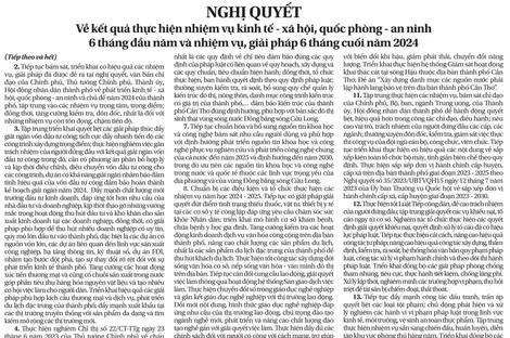 NGHỊ QUYẾT  Về kết quả thực hiện nhiệm vụ kinh tế - xã hội, quốc phòng - an ninh
6 tháng đầu năm và nhiệm vụ, giải pháp 6 tháng cuối năm 2024