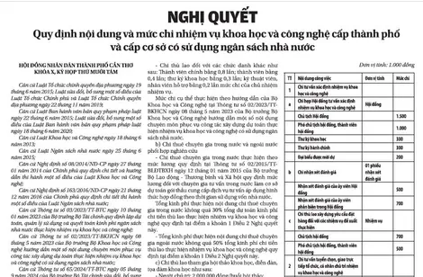 Nghị quyết  Quy định nội dung và mức chi nhiệm vụ khoa học và công nghệ cấp thành phố và cấp cơ sở có sử dụng ngân sách nhà nước