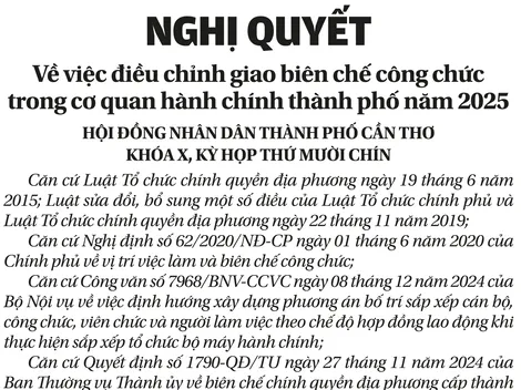 NGHỊ QUYẾTVề việc điều chỉnh giao biên chế công chức trong cơ quan hành chính thành phố năm 2025