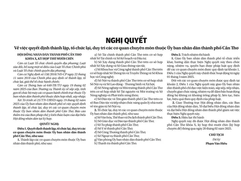 NGHỊ QUYẾTVề việc quyết định thành lập, tổ chức lại, duy trì các cơ quan chuyên môn thuộc Ủy ban nhân dân thành phố Cần Thơ