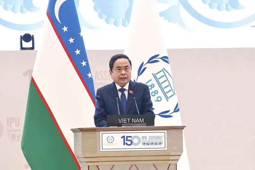 Chủ tịch Quốc hội Trần Thanh Mẫn phát biểu tại Phiên toàn thể cấp cao Đại hội đồng IPU-150