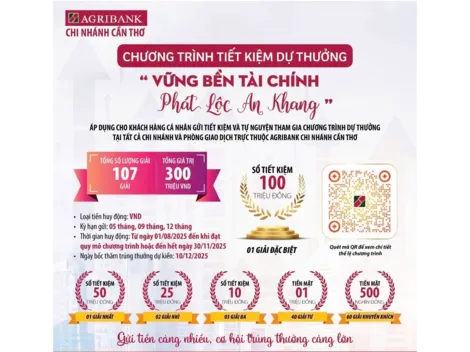 Agribank Cần Thơ triển khai chương trình Tiết kiệm dự thưởng "Vững bền tài chính - Phát lộc an khang"