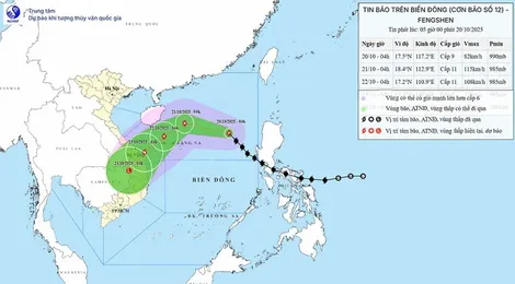 Bão số 12 đổi hướng và có xu hướng mạnh lên, mưa lớn kéo dài ở Trung Bộ từ 22/10