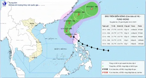 Bão FUNG-WONG giảm cấp đi vào biển Đông và trở thành cơn bão số 14
