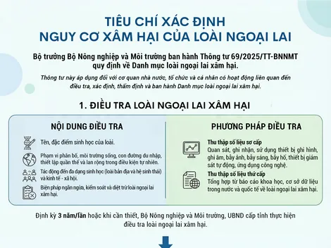 [INFOGRAPHICS] Tiêu chí xác định nguy cơ xâm hại của loài ngoại lai