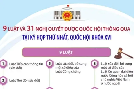 9 luật và 31 nghị quyết được thông qua tại Kỳ họp thứ nhất, Quốc hội khóa XVI