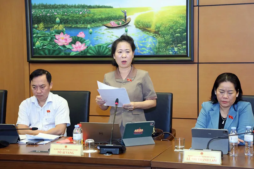 Bà Tô Ái Vang, Phó trưởng đoàn chuyên trách Đoàn Đại biểu Quốc hội TP Cần Thơ, góp ý dự án Luật Phát triển đô thị