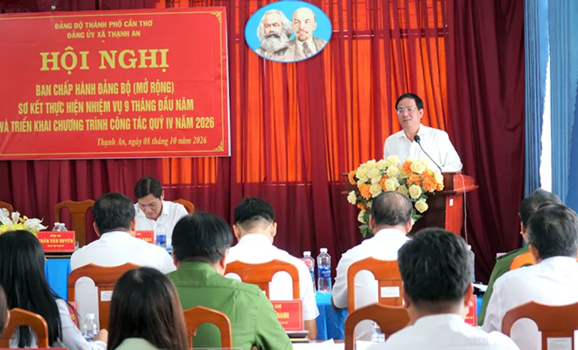 Phó Bí thư Thành ủy Trần Văn Huyến dự hội nghị sơ kết thực hiện nhiệm vụ 9 tháng đầu năm 2026 tại xã Thạnh An